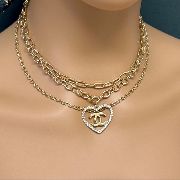 Designer Inspired - Gold Heart Pendant Necklace & Earring Set - Picture 1 of 7